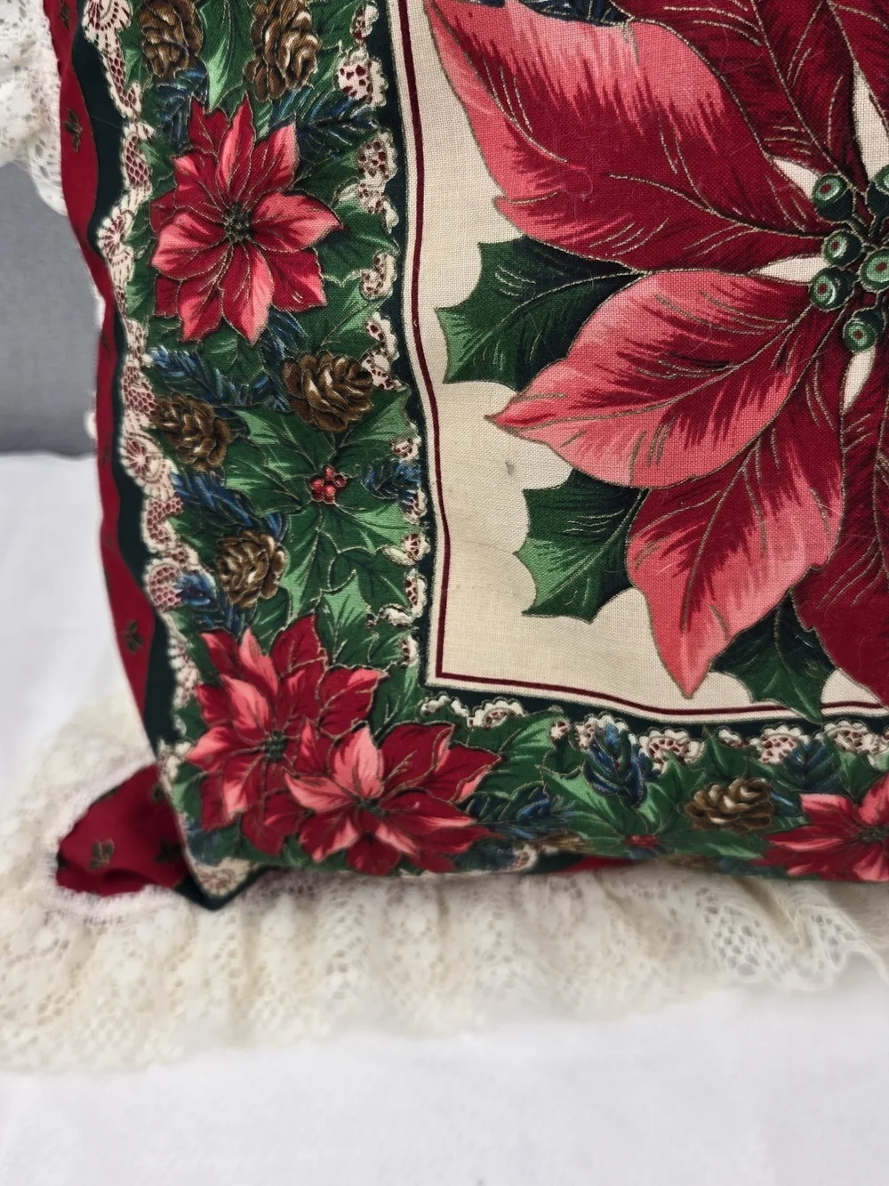 Holiday Poinsettia Decorative Throw Pillow - Red & Green